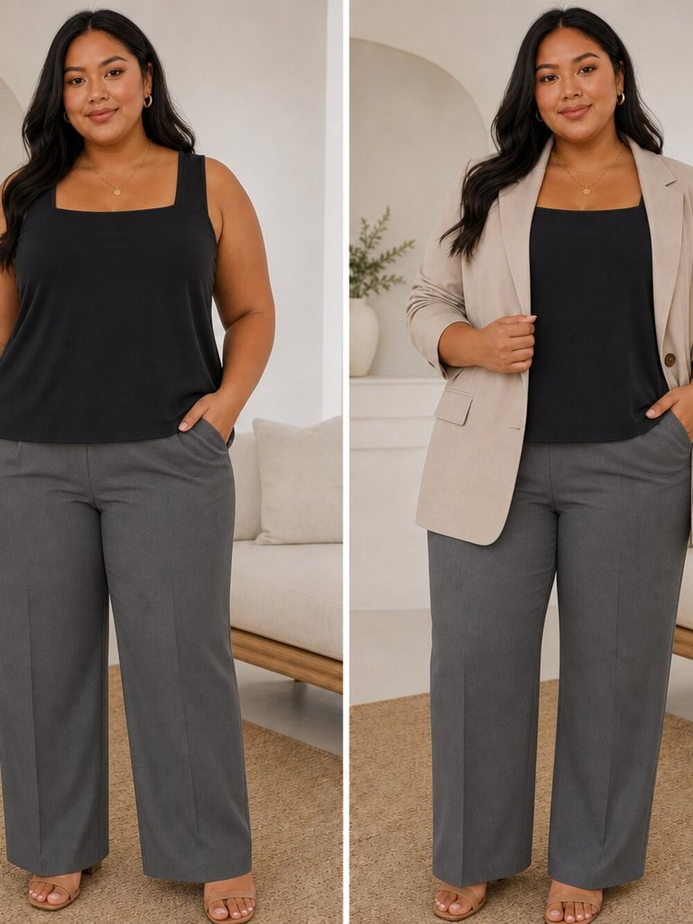 Joan Rivers Black Square-Neck Tank Blouse - Sleek Wide-Strap Top– Size XL